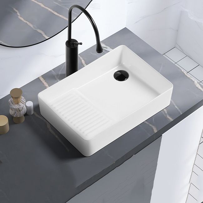 Contemporary Bathroom Sink Porcelain Solid Color Rectangular Vessel Lavatory Sink