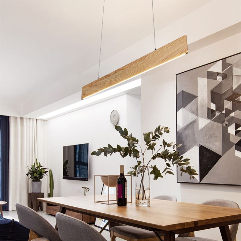 23 "/35"/47 "breites Esszimmer Anhänger Licht mit linearem Holzschatten Beige LED Hängende Lampe in warmem/weißem Licht
