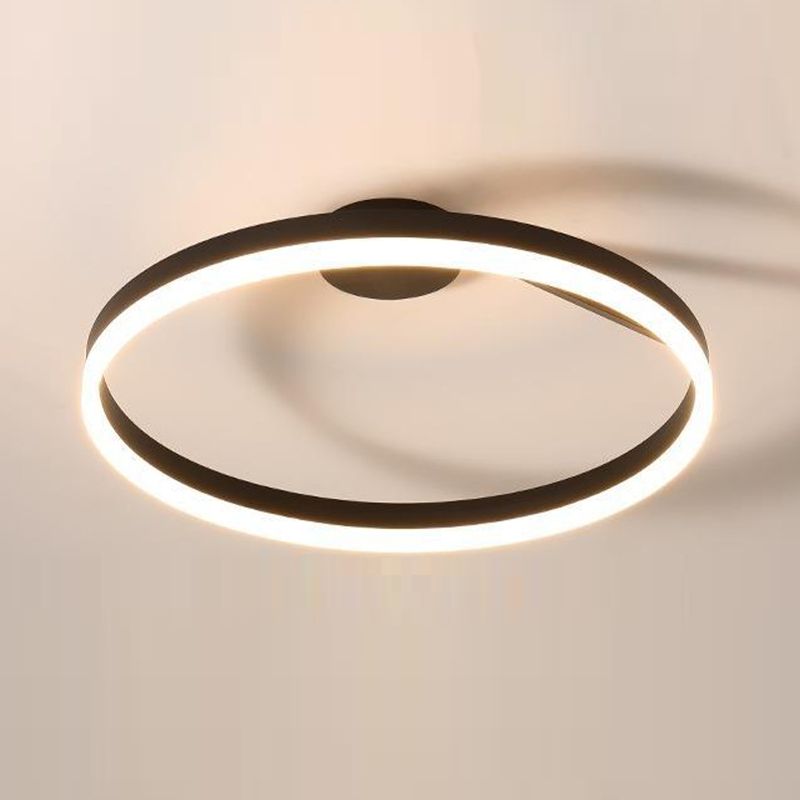 Metal Round Shape Flush Mount Light Modern-Style 1 Light Flush Ceiling Light in Black