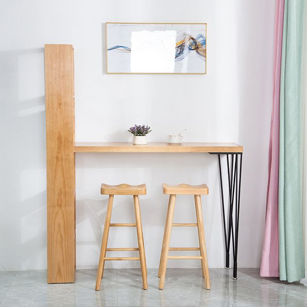 Rectangle Bar Table Modern Solid Wood Bar Height Table with Shelves