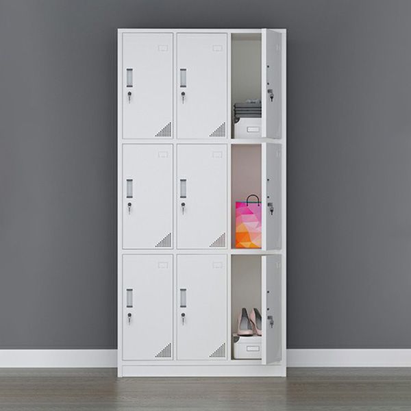 Modern Style Gray Storage Cabinet with Hinged Doors Metal Cabinet for Bathroom