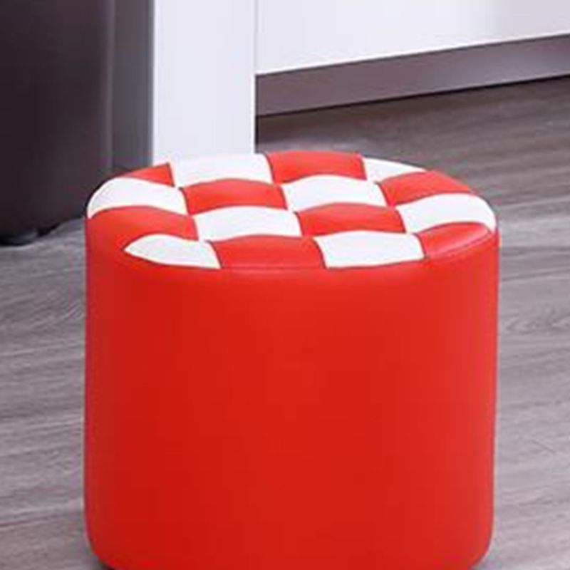 Contemporary Pouf Ottoman Faux Leather Upholstered Tufted Square Pattern Round Ottoman