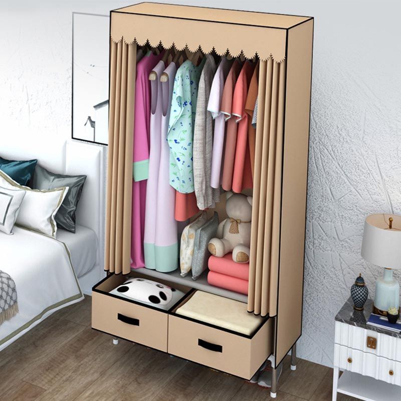 Contemporary Style Metal Wardrobe 2 Drawers Wardrobe Closet with Legs