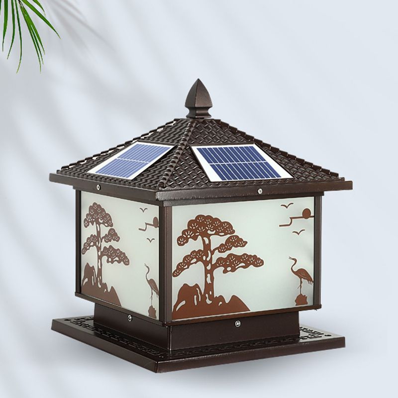 Square Shape Metal Outdoor Lamp Modern Style 1 Light Solar Pillar Lights