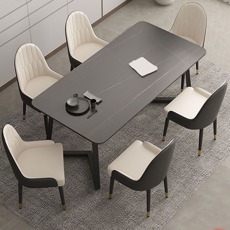 Modern Matte Finish Dining Table for Home Stone Top Dinette Table with Metal Sled