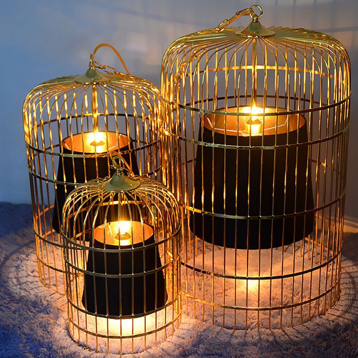 Gold Cage Shade Pendant Lighting New Chinese Style Retro 1 Light Restaurant Hanging Lamp