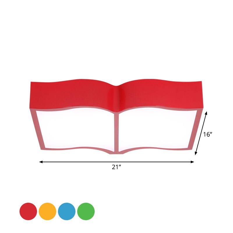 Book Flush Mount Lamp Fixture Simple Style Acrylic Red/Yellow/Blue LED Ceiling Lighting in Warm Light