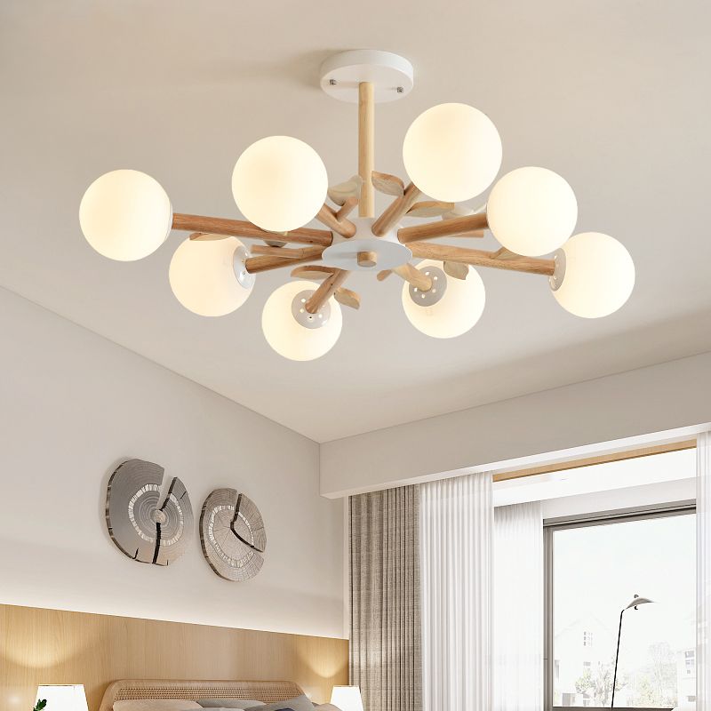 Stile moderno Globe lampadario Lampada Light Opal Glass Living Soggiorno in legno