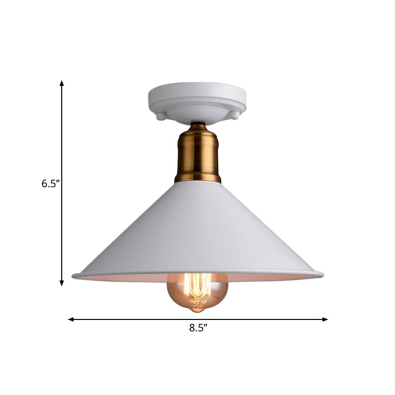 1 Light Conic Semi-Flush Mount Light Vintage Stylish Black/White Metallic Close to Ceiling Lighting