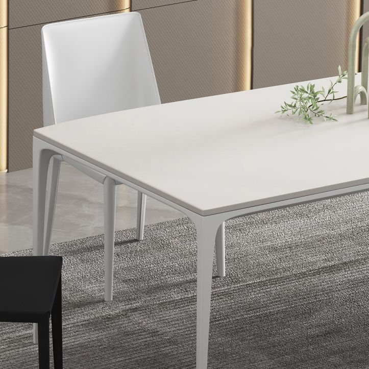 Modern Rectangle Dining Table Sintered Stone Top 4 Metal Legs Dining Room Table