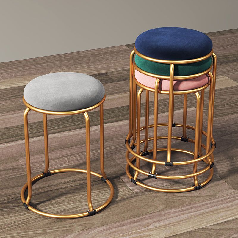 Glam Round Chair Ottoman Plain Velvet Metal Frame Scratch Sherpa Pouf