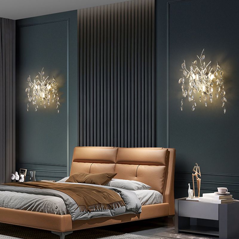 Unique Shape Crystal Wall Lighting Modern Style 3 Lights Wall Mounted Light in Silver