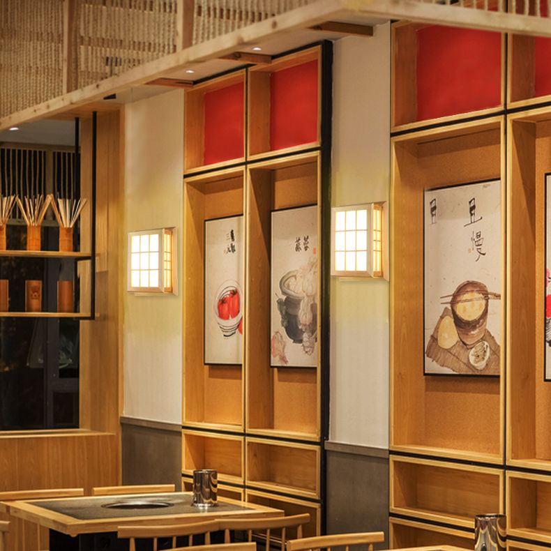 Rectangular Wood Wall Light Japanese 1-Light Wall Mount Light for Dining Room