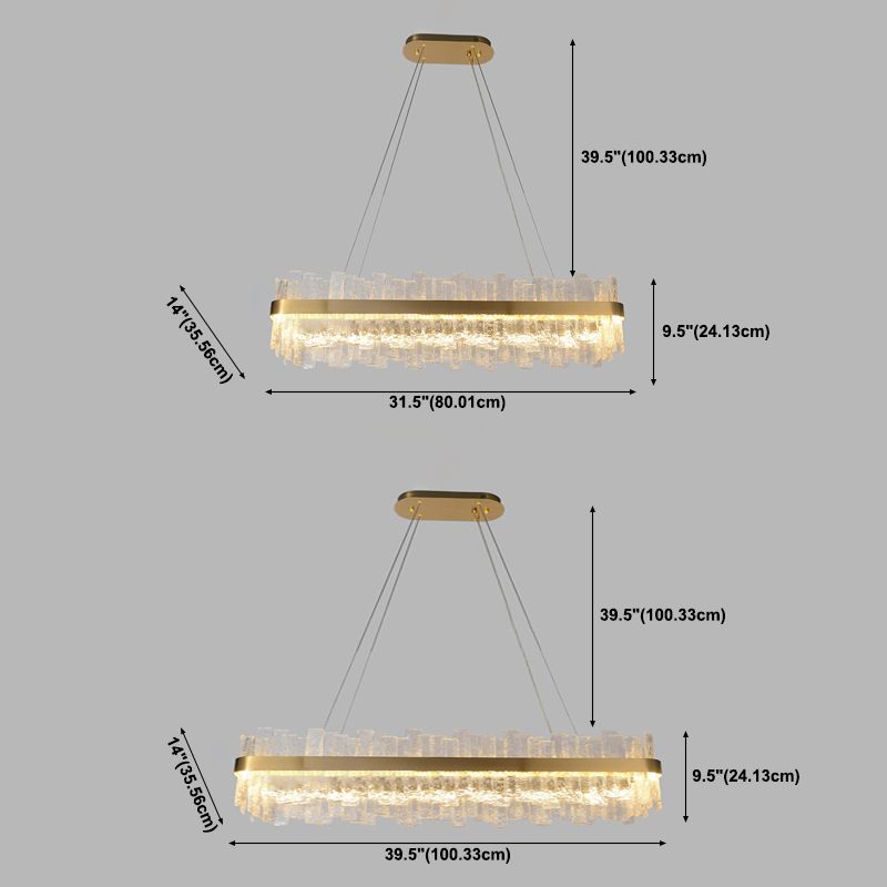 1 Light Rectangle Island Lights Modern Pendant Light Crystal Island Lighting Fixtures in Gold