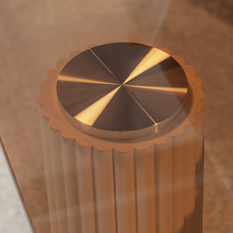 Contemporary Oval Glass Top Coffee Table with 3 Wooden Legs Cocktail Table