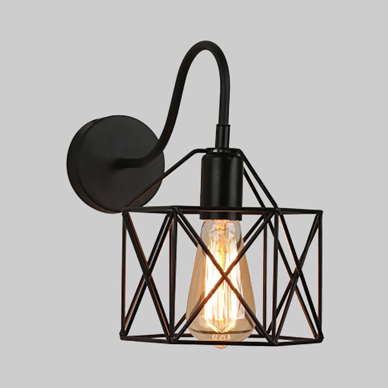 Corredor de alambre Corredor Iluminación Industrial Metal 1 Ligera de pared negra con brazo de cuello de cisne