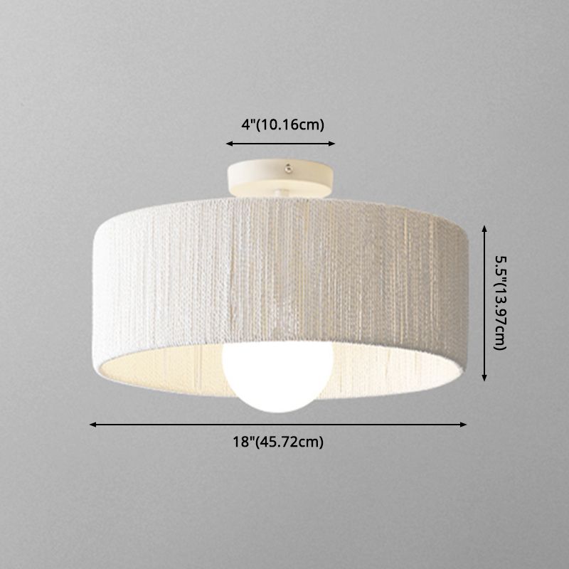 Rattan vezel 1 licht semi -spoelbevestiging plafond licht rond Asia semi spoeling mount kroonluchter voor slaapkamer