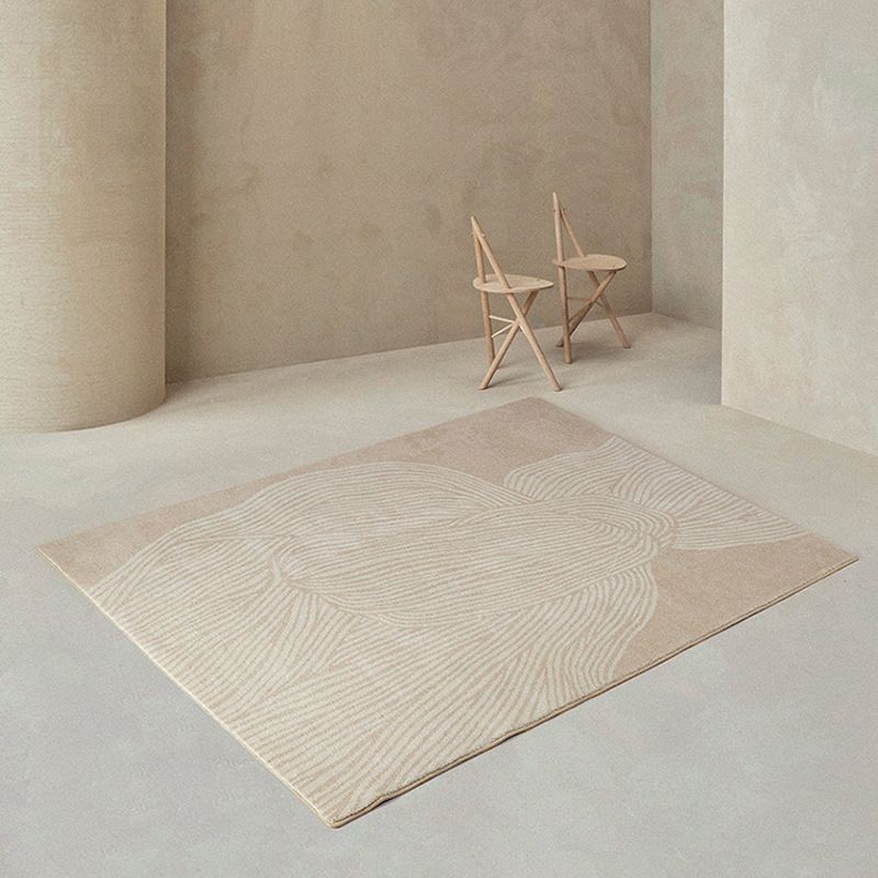 Beige Modern Rug Polyester Stripe Area Rug Non-Slip Backing Rug for Living Room