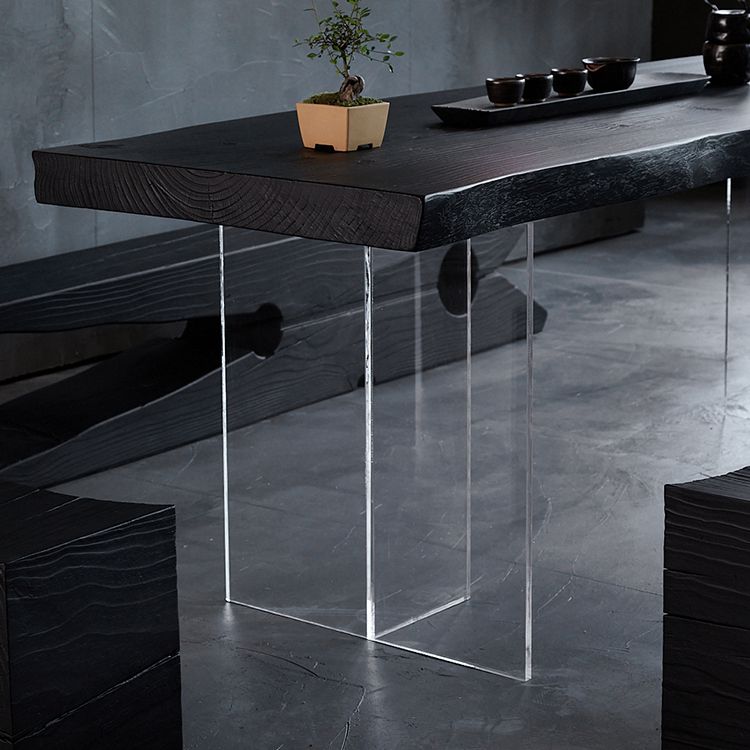 Black Modern Double Pedestal Table Rectangle Pine Solid Wood Top Dining table