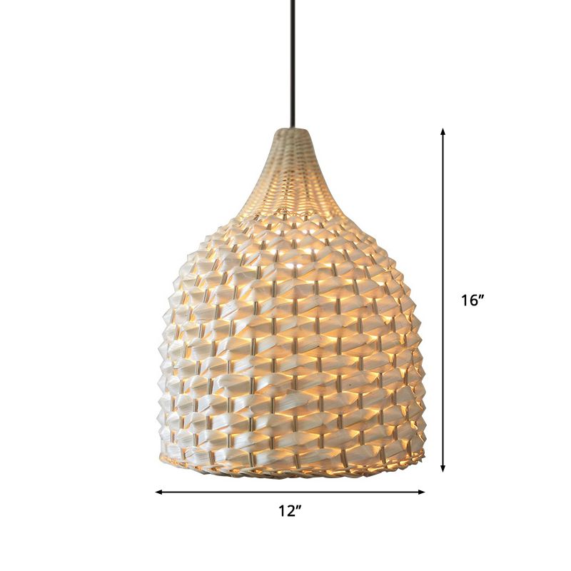 Chinese Hand-Worked Hanging Light Bamboo 1 Bulb Suspended Lighting Fixture in Beige