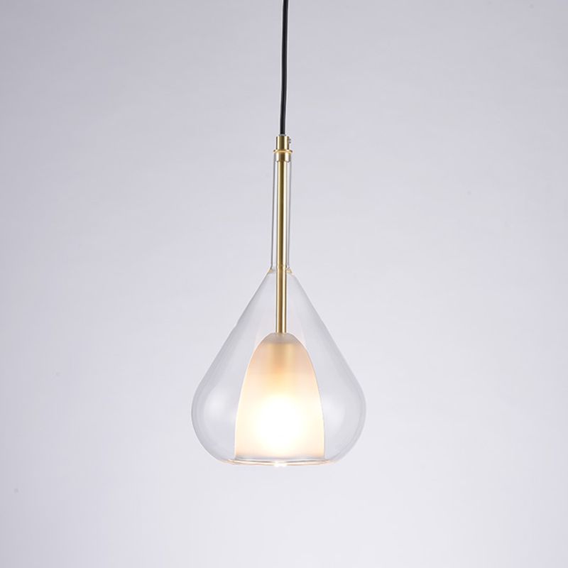 1 Light Bedroom Hanging Lighting Simple Gold Pendulum Lamp with Waterdrop Clear Glass Shade