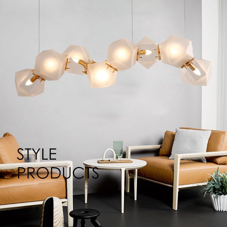 Post-modern DNA Structure Suspension Lamp Frosted Glass 8-Bulb Dinner Island Light in Gold