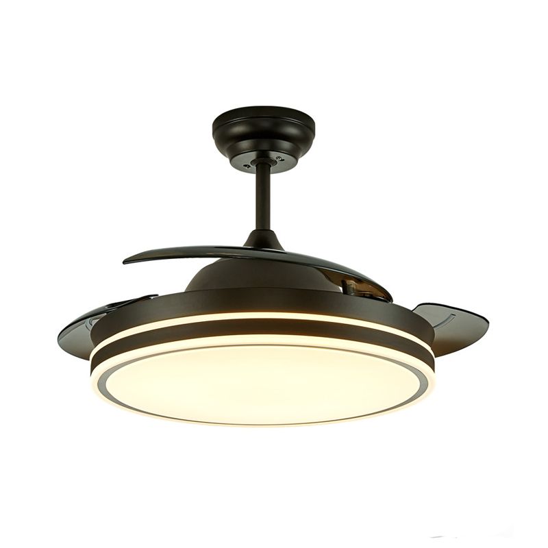 Hedendaagse cirkelvormige plafondventilatorlamp Acryl 36 "/42" brede LED Semi Flush Mount Light in wit/zwart met 3 bladen, afstandsbediening