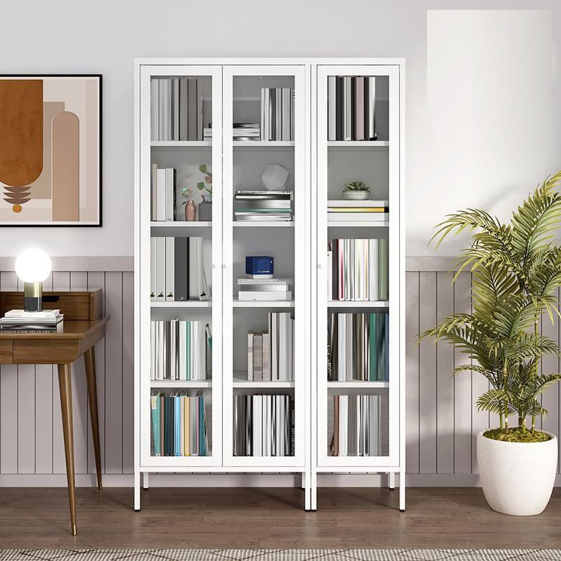 Standard Metal Bookshelf Closed Back 5 Shelves Bookcase with Doors
