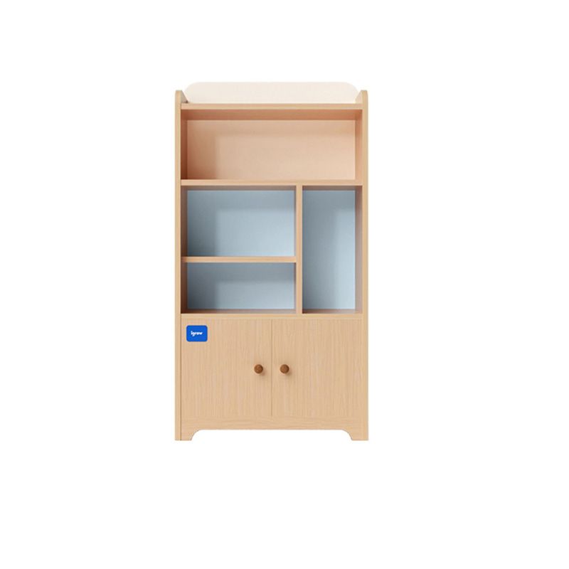 Contemporary Closed Back Book Shelf Solid Wood Cubby Storage Bookcase in Light Wood