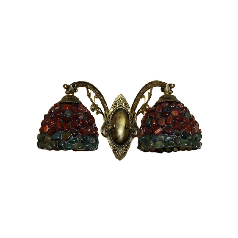 2-Light Domed Wall Mount Light Tiffany Stained Glass Wall Sconce Light for Balcony