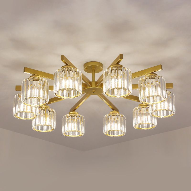 Luz de lámpara de descarga de cilindro contemporánea Luz de techo de alza de cristal para sala de estar