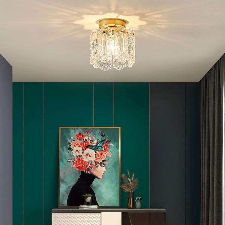 Traditional Metal Semi Flush Lamp 1-Light Bedroom Ceiling Lighting with Glass Shade