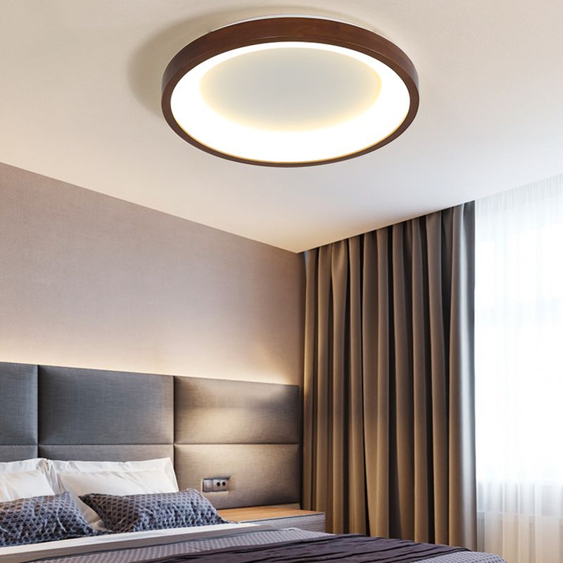 Modern Single Brown Flush Mount Lighting Wooden Ceiling Light for Bedroom
