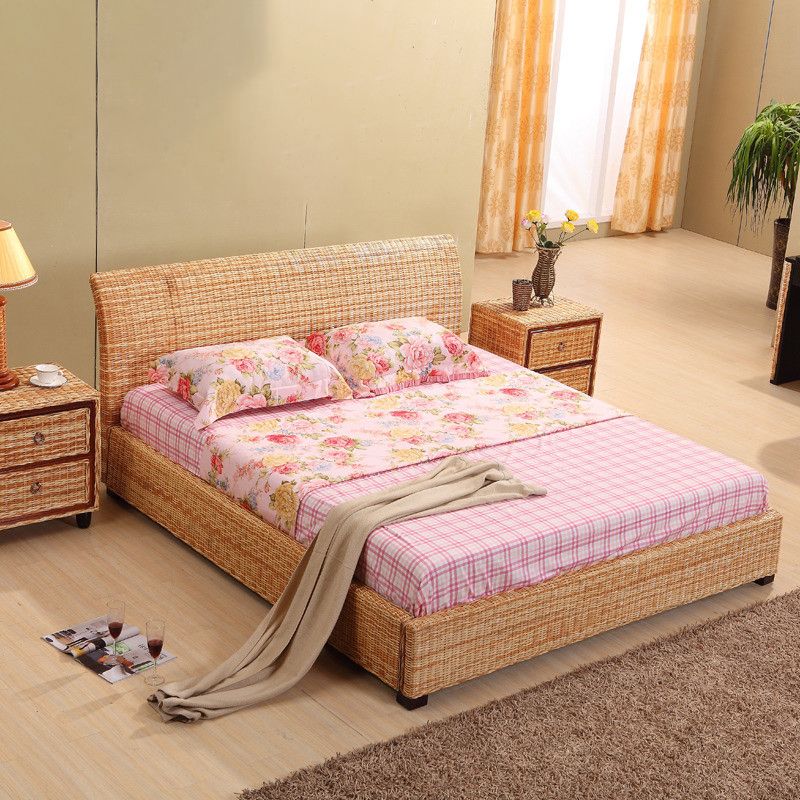 Tropical  Rattan Standard Bed Brown 37.40" High Bed with Headboard