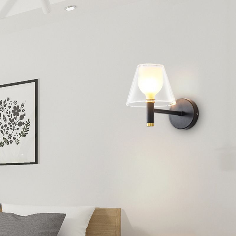 Glass Geometric Wall Light Modern 1-Light Wall Lights in Black