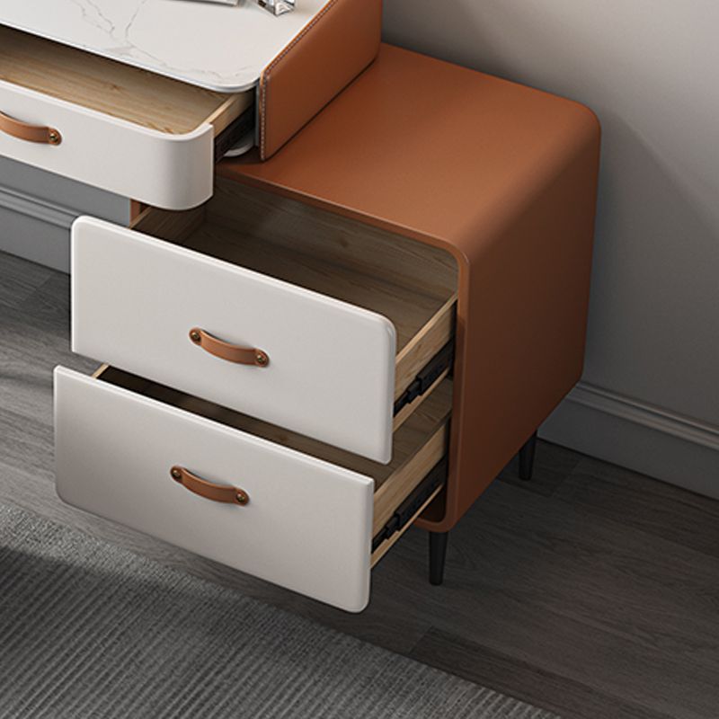 Stone Top Make-up Vanity Orange Solid Wood Vanity Dressing Table Set