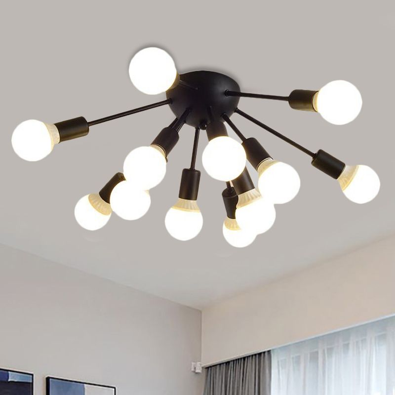 Plafonnier Semi-encastré en métal Spoutnik, moderne, 8/12 lumières, blanc/noir/or, pour salon