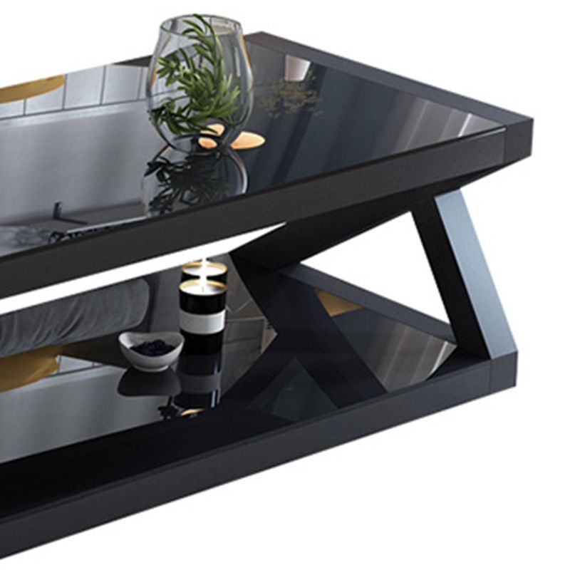 Abstract Base Rectangular Modern Style Glass Table Metal Bottom Frame Coffee Table