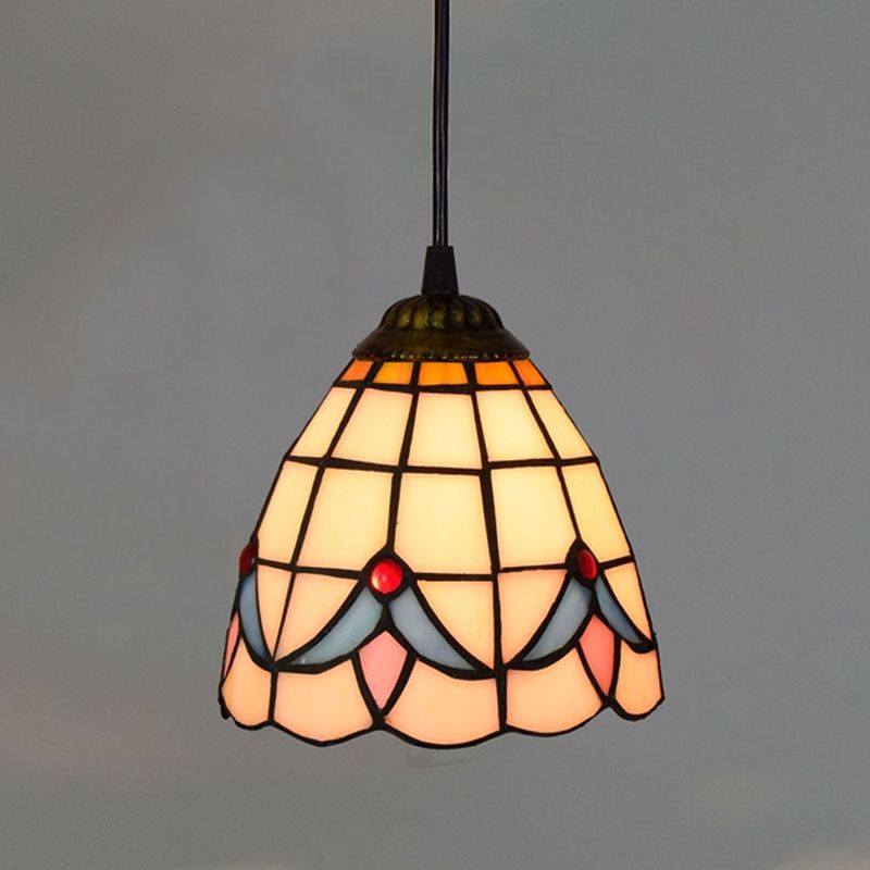 Shaded Hanging Pendant Light Stained Art Glass Tiffany-Style Suspension Pendant Light