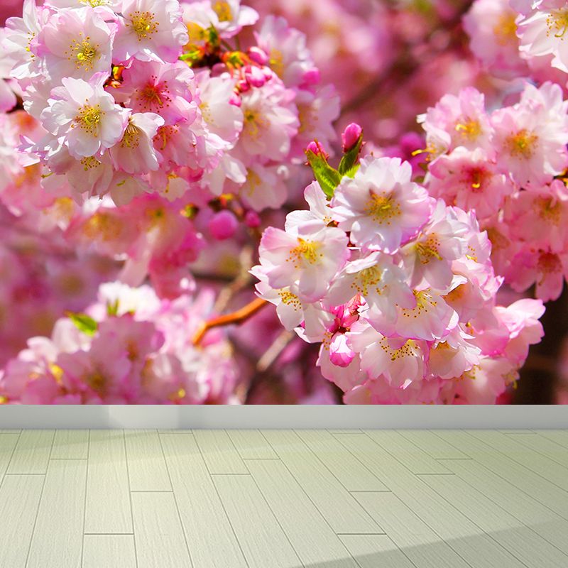 Modern Floral Mural Non-Woven Cloth Stain-Proofing Pink Wall Covering for Home Decor