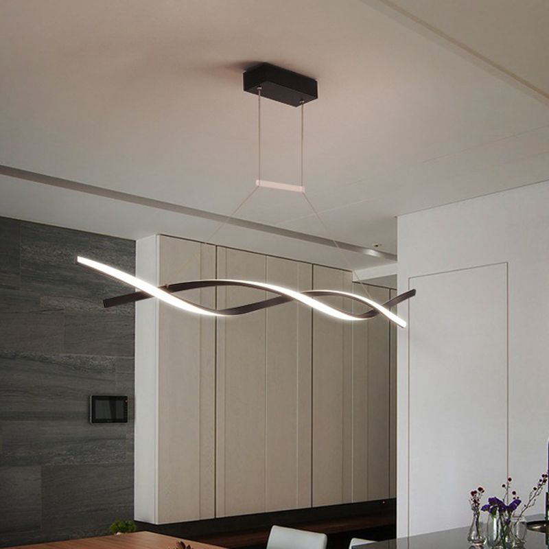 Stranded Linear Restaurant Hanging Light Acrylic Minimalist LED Island Pendant in Black/Grey, Warm/White Light
