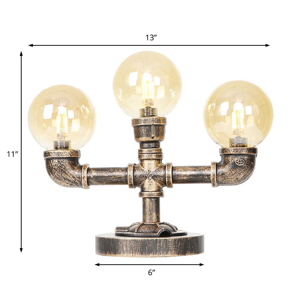 Clear/Amber Glass Antique Bronze Distanne Light Globe 2/3 Light Implesso di attività industriali con base