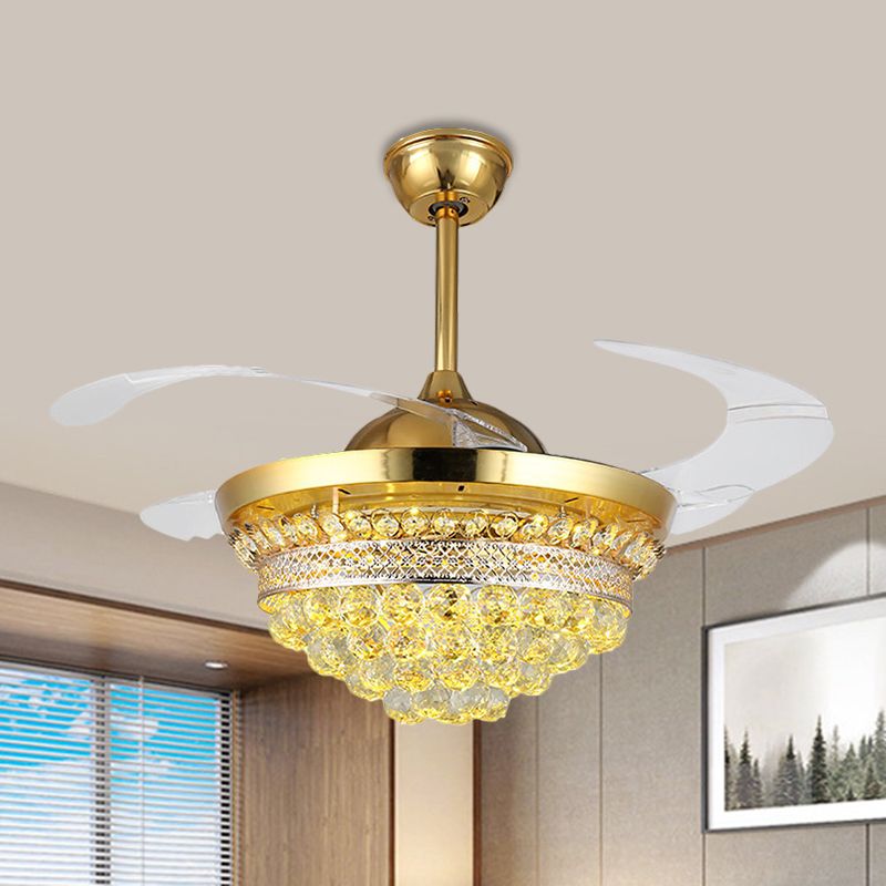 4 lames de la lampe à la lampe à la lampe à fans à la lampe à cristal LED simple SIMPLE LED LEMILS SEMI LEMPRIMMENT EN GOLD, 19 "Largeur