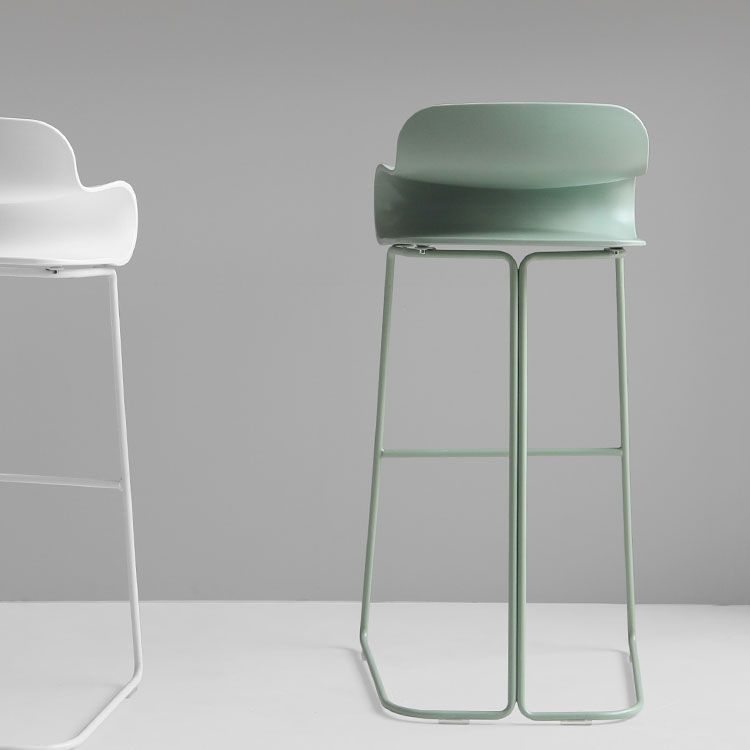 Contemporary Plastic Bar Stool Low Back Stool with Metal Base for Living Room