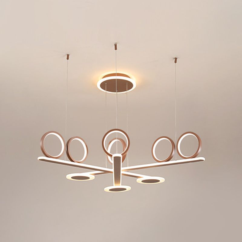 Luz de suspensión LED acrílica contemporánea de la lámpara del colgante de anillo de café con luz cálida/blanca, 31.5 "/39" de ancho