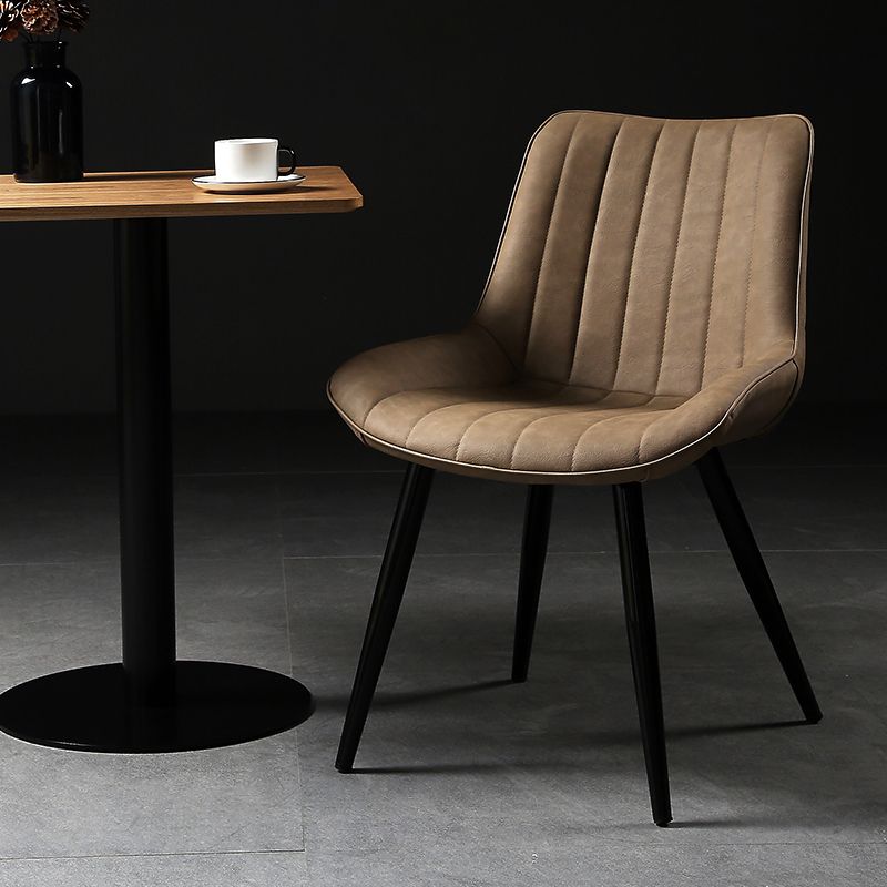 Modern Design Faux Leather Side Chair with 4 Metal Black Finish Legs Solid Back Armless Chair