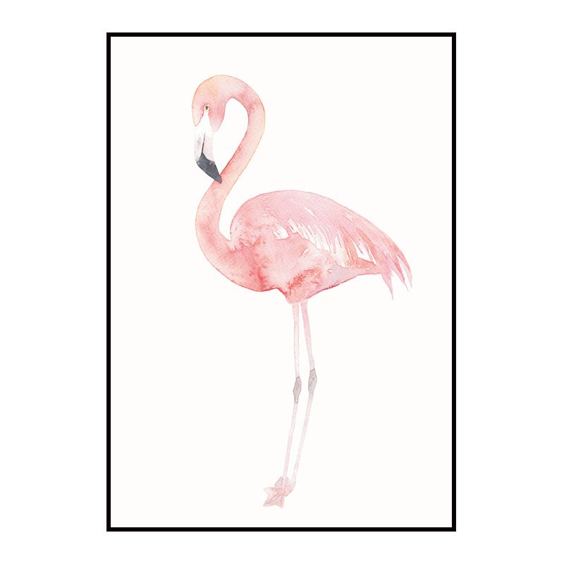 Trendy Flamingo Painting Wall Art for Living Room Animal Print Canvas in Pink-White