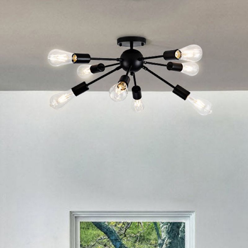 Metal Ceiling Mount Chandelier Starburst Industrial Style Semi Flush Mount