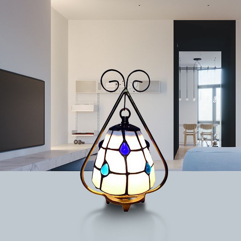 Classic Tiffany Desk Light Grid Dome 1 Light White/Orange Glass Desk Lamp for Living Room