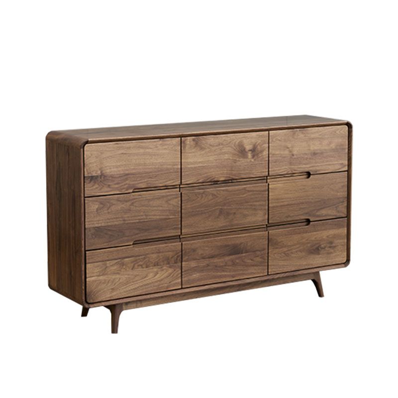 Modernism Horizontal Double Dresser Walnut Dresser with Storage for Bedroom